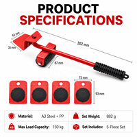 5 pièces Outils de manutention manuels pour meubles et objets lourds, Base à poulie, Boîte de transport pour gros articles, Économie de travail, Personnalisable OEM