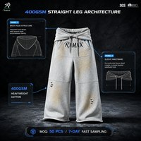 Pantalon de survêtement unisexe en molleton bouclette 400 GSM 100 % coton, coupe large, effet vieilli vintage, broderie 3D sur le bas, écologique et épais