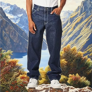 Jeans de Mezclilla para Hombre, Corte Recto, Ajuste Holgado, Color Azul Oscuro, Cintura Alta, Estilo Casual, Tela de Algodón de Peso Medio, para Otoño - Product Image 2