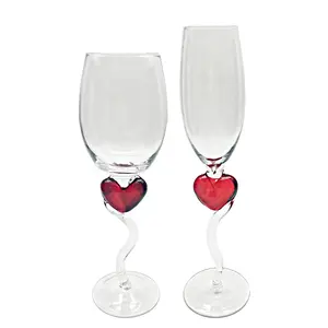 Tazza di vetro trasparente Verde red swirl stelo rosso cuore staminali bicchiere di Vino calice