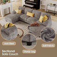 Canapé d'angle Furmax en forme de U, 4 places, double chaise longue, pour salon et appartement, en tissu chenille et lin (gris), modèle LRF0015SA01