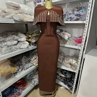 Robe longue moulante à épaules dénudées avec bande de cristaux pour femme, robe de soirée