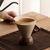 Ensemble tasse et soucoupe à cappuccino en grès de 250 ml, forme en entonnoir, réutilisable, personnalisable, mug à expresso, thé au lait avec base en bois