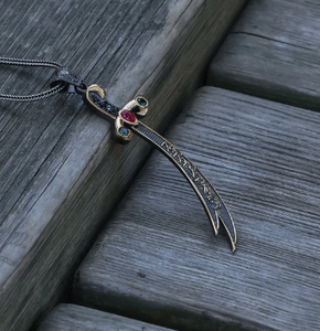 Collar de espada árabe escrito Zulfiqar Imam Ali Zulfiqar espada collar islámico joyería musulmana colgante de circón rojo verde - Product Image 3