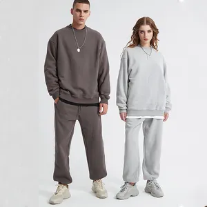 high quality cotton fleece sweatshirt unisex set boxy fit oversized sweatsuit blank custom logo streetwear luxury sweatsuit