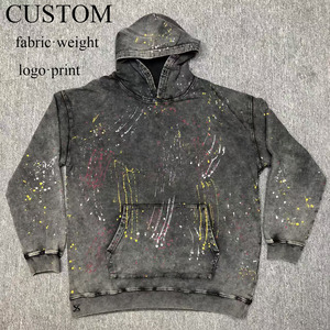 Sudadera con Capucha de Algodón 100% Lavado al Ácido, Estilo Vintage, de Invierno, Personalizada OEM, de Alta Calidad, Oversize, con Efecto Pintura en Aerosol - Product Image 1