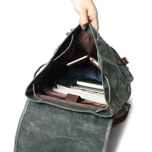 Sac à dos en toile rétro vintage imperméable personnalisé pour homme, sac à dos en cuir et toile pour homme - Product Image 5