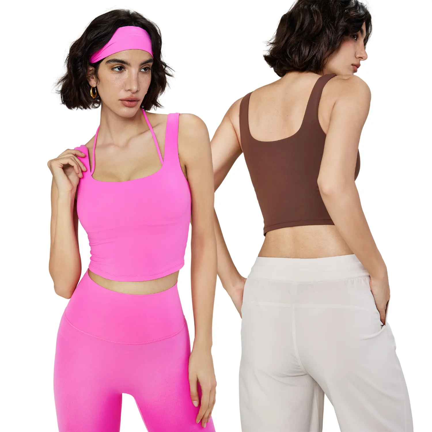 Women's Neck Strap Padded Yoga Vest Integrated Shockproof Fitness Bra Tank Top