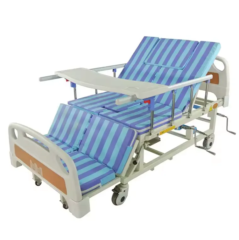 Cama de hospital de enfermagem manual com colchão giratório integral ajustável com 5 funções para móveis hospitalares