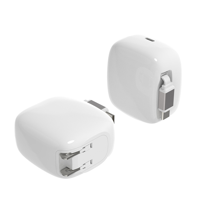 GaN 30W Retractable Cable Charger, Mini Foldable Plug Fast with Built-In USB-C Cable Ultra-Compact Travel for iPhone IPad,