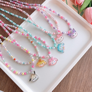 Handmade Resina Olá <span class=keywords><strong>Kitty</strong></span> Rainbow Snow Kids Bead Colar Estilo Bonito DIY Moda Padrão Geométrico Criança Jóias para Presente - Product Image 2