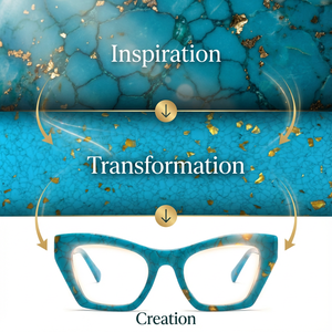 OEM ODM トレンディなキャットアイメガネ、本物のターコイズ鉱物脈模様入り、プレミアムカスタムアセテートシートフレーム、卸売対応 - Product Image 3
