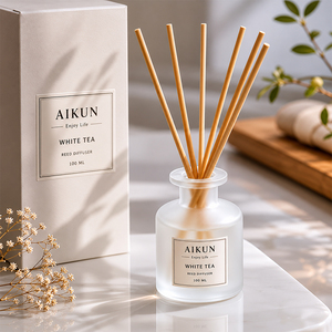 Aikun Ecommerce Sellers 50 Ml Frosted Round Glass <b>Reed</b> <b>Diffuser</b> Gift Box Set With Screen Print Logo Adjustable Scent <b>For</b> Home - Product Image 1