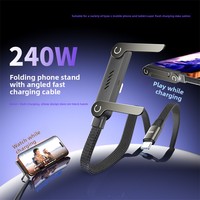 Cable Trenzado Multifuncional Tipo-C de 240W con Carga Rápida y Soporte para Teléfono, Compatible con iPhone 15, 17, Tablets y Dispositivos de Juego
