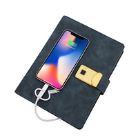 Bloc-notes A5 avec chargeur, bloc-notes avec batterie externe et serrure à empreintes digitales, avec agenda