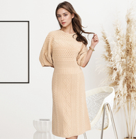 100% coton coupe ajustée femmes tricoté longue robe pull chic personnalisé décontracté pull à col rond robes