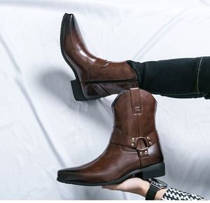 Chaussures hautes pour hommes en taille plus pour l'hiver, bottes courtes à fermeture éclair, bottes en cuir décontractées - Product Image 5