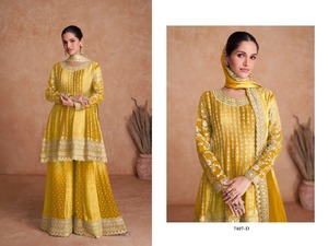 Salwar Kameez de haute qualité Gulkayra Designer en véritable chinon lourd avec broderie et travail de séquence pour les occasions de mariage - Product Image 5