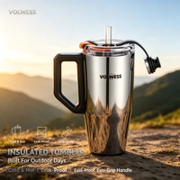 Lot de 2 gobelets isothermes en acier inoxydable de 30 oz avec poignée et couvercle à paille, tasses de voyage thermiques étanches pour voiture, bureau et extérieur