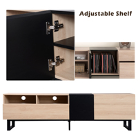 Meuble TV moderne pour téléviseur 80 pouces, console multimédia à double rangement avec porte rabattable pour salon