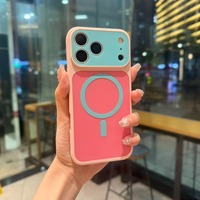 Casing Ponsel Magnetik Warna Kontras Mewah TPU+PC untuk 18 Pro Max/13/14/15/16/17 Pro Max Anti Benturan