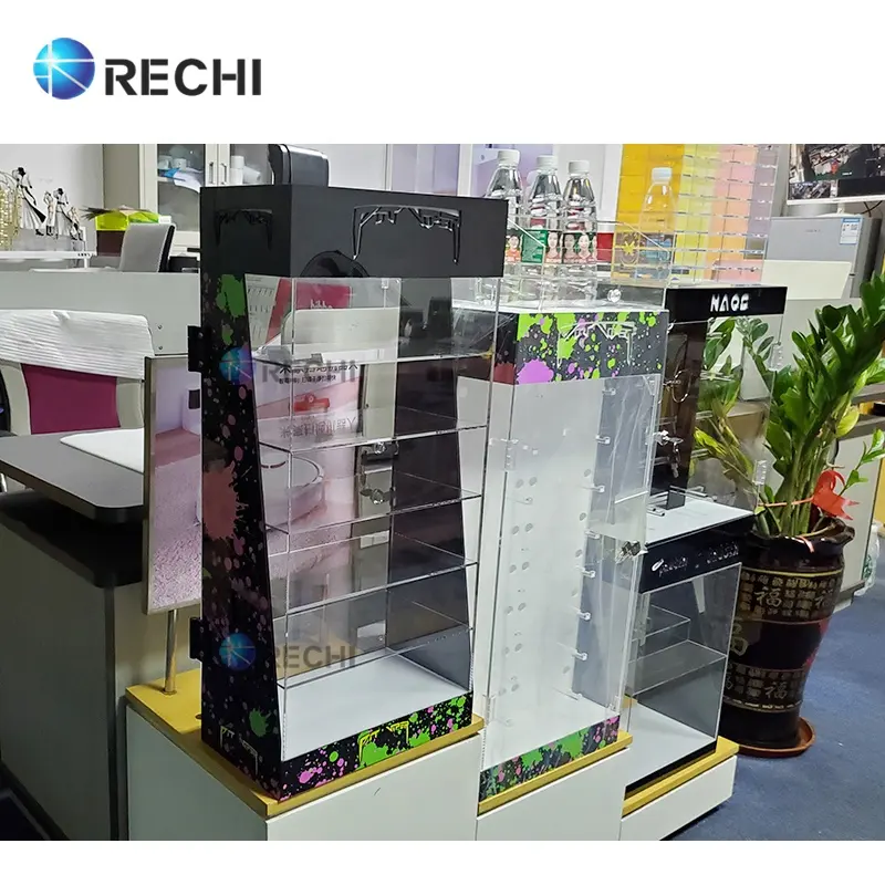 RECHI abschließbare Acryl brillen Retail Display Showcase Brille 5 Ebenen Acryl Organizer Case Cabinet mit LED für Optical Store