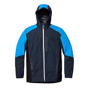 Chaqueta cortavientos con capucha para hombre, diseño color block azul y negro, cierre de cremallera, deportiva, para invierno - Product Image 1
