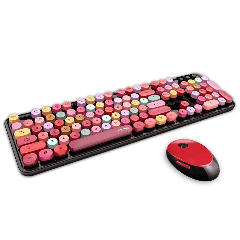 Punk Round Key Sweet Mix Color 104 Keys Gaming Combo Mofii Wireless Keyboard and Mouse for Girl