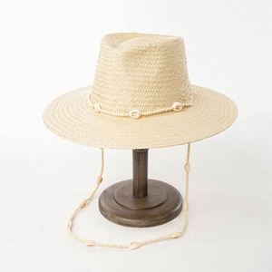 Chapeau de soleil d'été pour femme, chapeau de plage tendance avec chaîne de coquillages, chapeau en paille de papier - Product Image 6