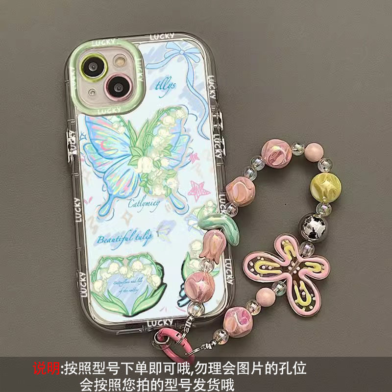 สร้อยข้อมือผีเสื้อภาพวาดสีน้ำมันสีเขียวกระจก