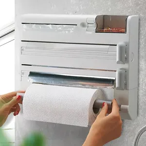 Wholesale 6-in-1 <b>Plastic</b> <b>Wrap</b> Tissue Dispenser with Cutter Refrigerator Magnetic Holder - Product Image 1