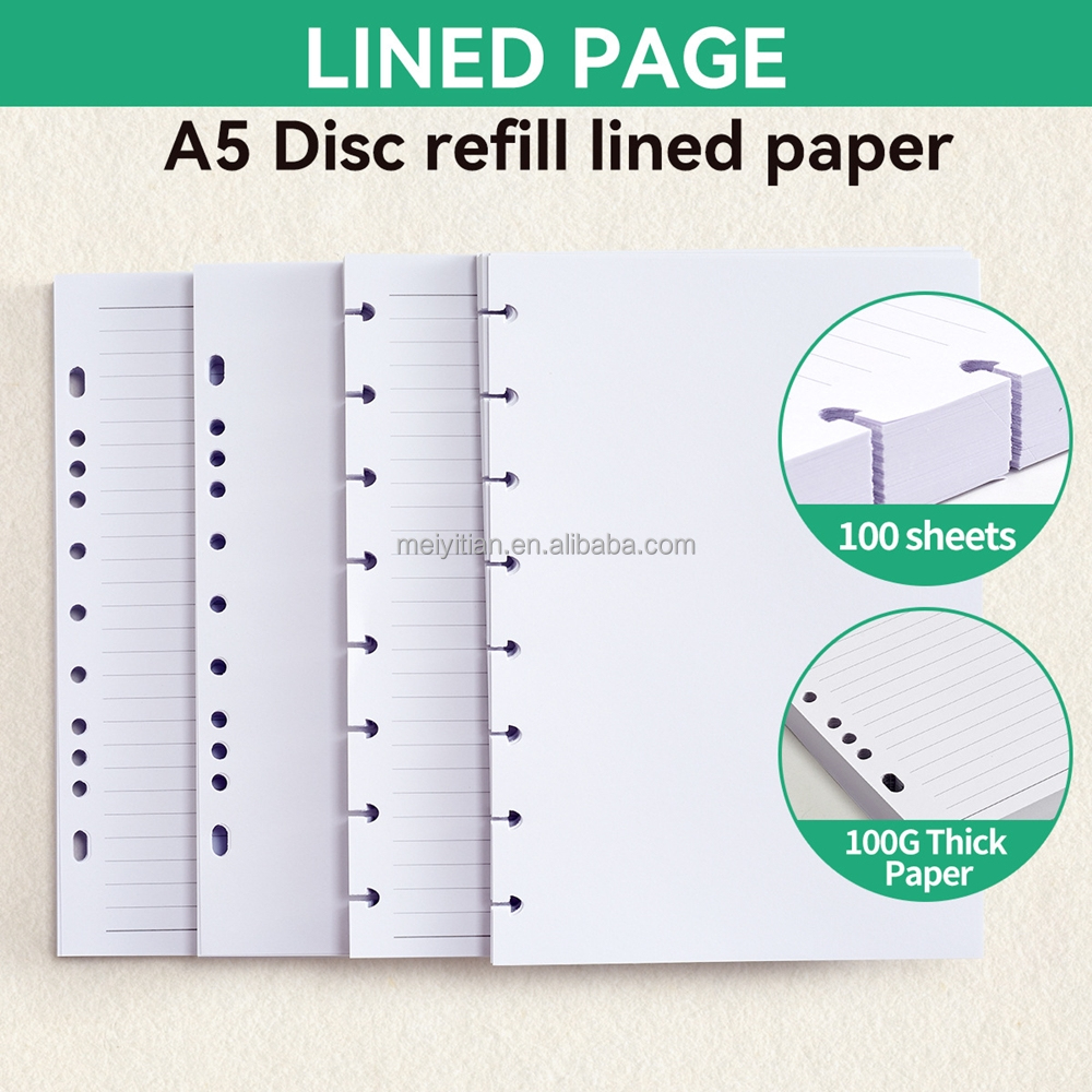 thumbnail image 2 of ZGMJ Unpunched Lined Refill Paper - A5 Loose Leaf Paper For Ring Binder/Discbound Notebook Planner Inserts, 100 Sheets/200 Pages, 6-Hole Punched, 100gsm Ruled White Pages, 5.8" X 8.2 2 of 14
