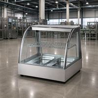 Lemari Pemanas Makanan Komersial dengan Kaca Lengkung Stainless Steel, Showcase Penghangat Makanan 220V 600W