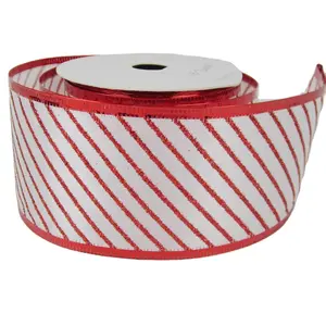 Grosir 63mm Satin Organza merah dengan kawat pita untuk hadiah dekorasi Natal