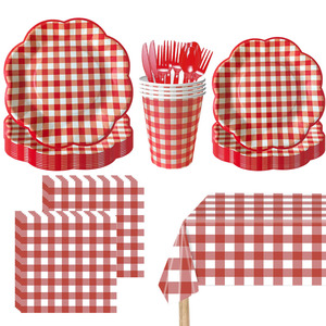 Platos y Servilletas de Papel DAMAI con Diseño a Cuadros, Juego de Platos Festoneados para Picnic para 10 Personas - Product Image 2