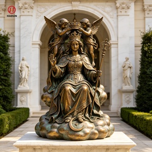 Statua in Bronzo della Coronazione della Vergine Maria, <span class=keywords><strong>Regina</strong></span> del Cielo Seduta con Due Angeli, Sceptrone e Base a Forma <span class=keywords><strong>di</strong></span> Nuvola - Product Image 1