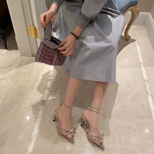 Nouvelles sandales à talons fins pour femmes, mode, <span class=keywords><strong>avec</strong></span> nœud <span class=keywords><strong>papillon</strong></span> en strass, style féerique, nœud rose <span class=keywords><strong>avec</strong></span> diamants, talons hauts - Product Image 4