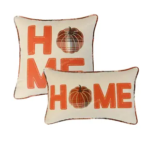 Modern Style Fall Harvest Pumpkin Rectangle Home Linen Throw Pillow Cover Cushion Cover
