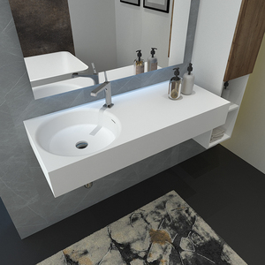 Évier de salle de bain mural moderne blanc, noir mat, Surface solide, <span class=keywords><strong>bassin</strong></span> suspendu - Product Image 1