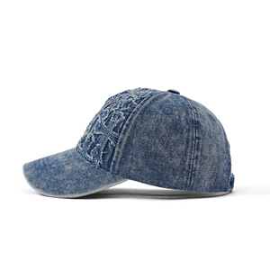 Gorra de béisbol de mezclilla desgastada con bordado 'Crohn Tab' estilo europeo-americano, 100% algodón, lavada, suave, retro, para hombre, ajustable, talla 4 - Product Image 2