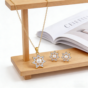 Ensemble de bijoux en laiton plaqué or 18 carats avec zircon AAA et perle étoile, style unique, vente en gros, bijoux Hengdian - Product Image 2