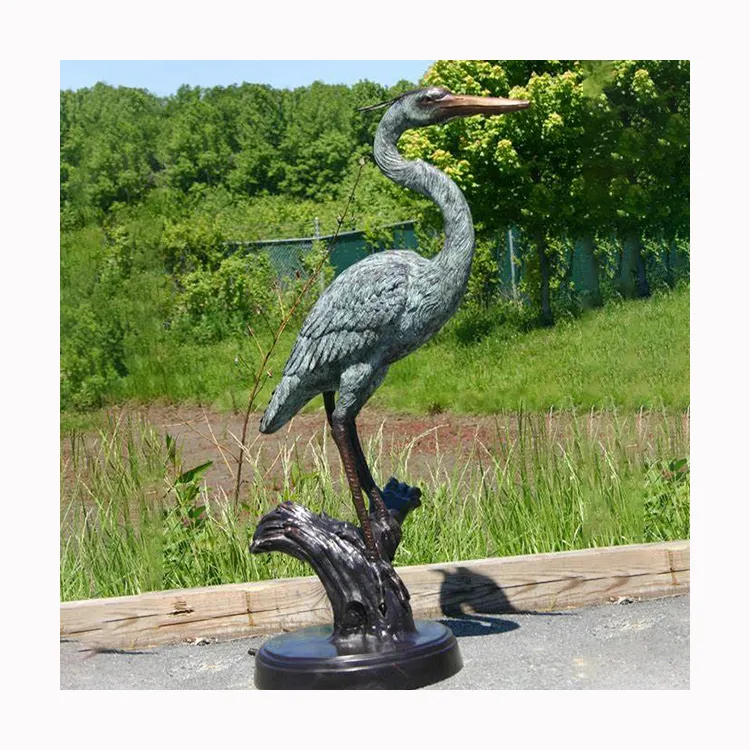 Bahçe dekor Metal sanat kuş heykeli büyük antik döküm bronz pirinç balıkçıl heykel satılık