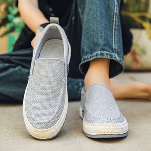 Espadrilles en toile à enfiler pour homme, respirantes, à bout rond, semelle intermédiaire en paille, semelle extérieure en caoutchouc, doublure en coton, chaussures décontractées d'été - Product Image 2