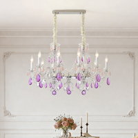 Lámpara de Araña Moderna y Elegante de Cristal Morado, Luces Colgantes LED E14 de Altura Ajustable para Comedor de Villa, Decoración de Bodas
