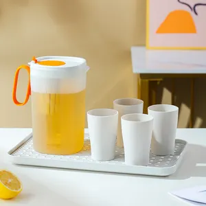 गर्मी प्रतिरोधी 2.2L रस चाय दूध मापने स्पष्ट कप पॉट कूलर घड़ा ढक्कन के साथ प्लास्टिक ठंडे पानी की सुराही सेट और तर करने वाला