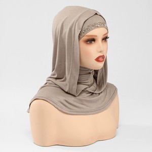 Double Layer Pullover Hijab <b>Cap</b> With Rhinestone High Quality Solid Color Islamic Arabic Headwrap <b>Plain</b> Instant Hijab <b>Caps</b> - Product Image 4