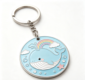 Porte-clés rond en métal émaillé personnalisé en forme de baleine, imprimé UV, cadeau de collection - Product Image 1
