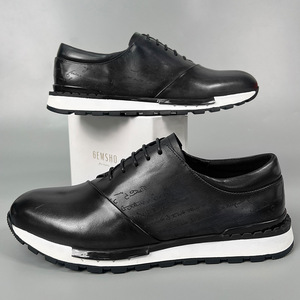 Men Genuine Leather Oxfords <b>Round</b> Toe Rubber Outsole <b>Cushioned</b> Office Career Dress Shoes Print Upper Leather Printing - Product Image 3