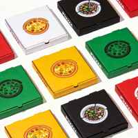 Boîte à pizza en carton ondulé personnalisée de haute qualité avec fentes, pelliculage brillant, jetable et recyclable pour restaurants et aliments