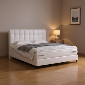 Cadre de lit king-size en similicuir blanc, capitonné, moderne, lit moelleux et durable - Product Image 2